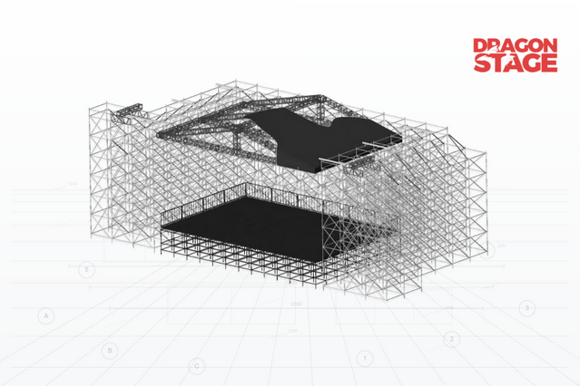 14x10m Hybrid Concert Stage Structure with Ringlock Platform, Peak Roof, LED Wings and Sound Supports