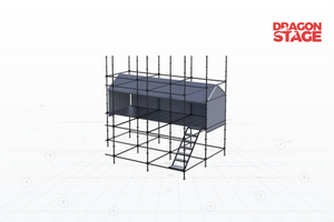 2x6m Linear Ringlock FOH Shelter with Gable Roof and Dedicated Stair Access