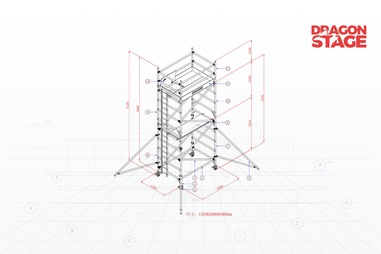 5.22m Mobile Scaffold Access Towers for Outdoor Lighting Truss Installation — Single & Double Width