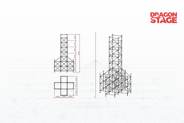 12m Ringlock Line Array Support Tower with Four 4m-High Buttress Bases