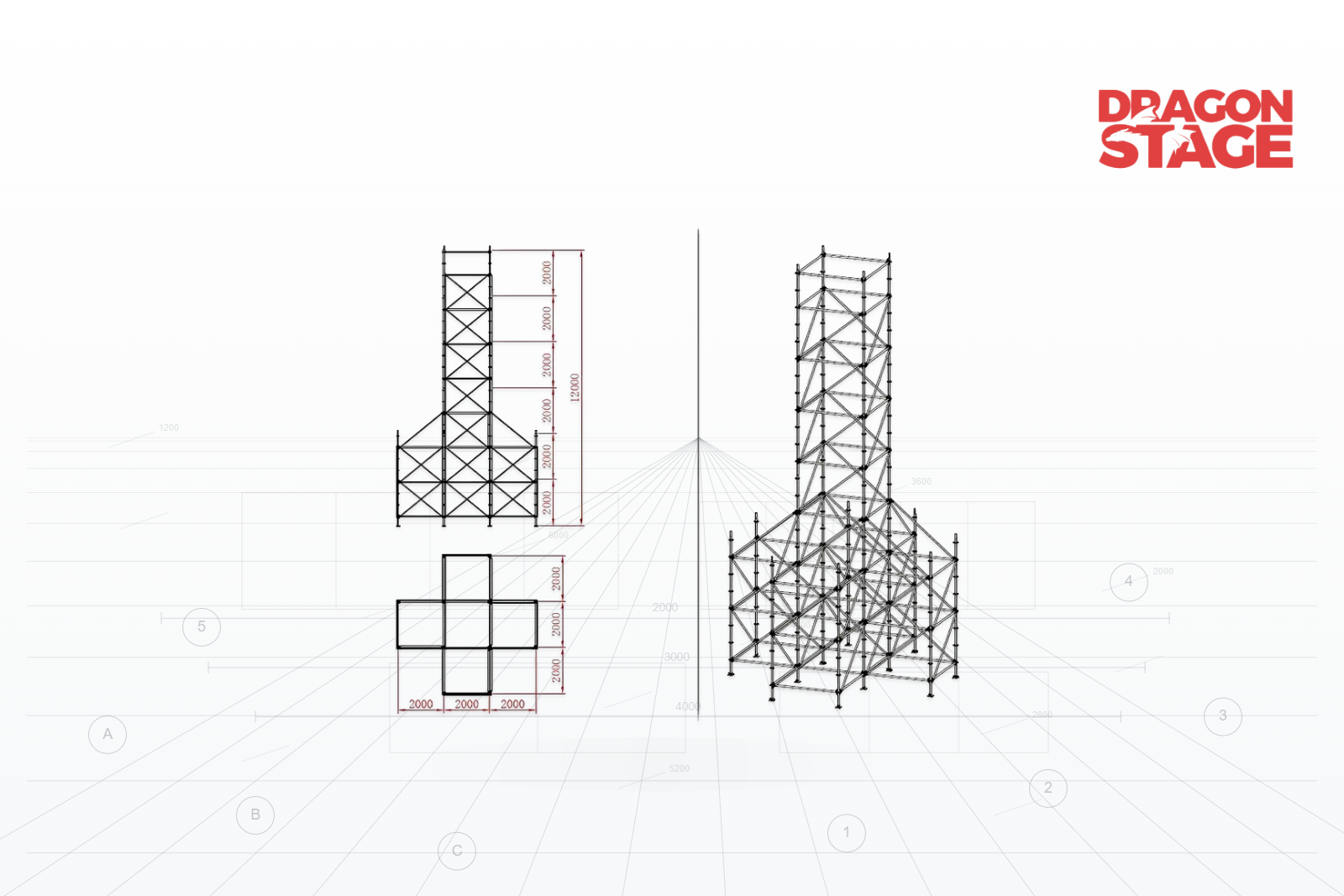 12m Ringlock Line Array Support Tower with Four 4m-High Buttress Bases