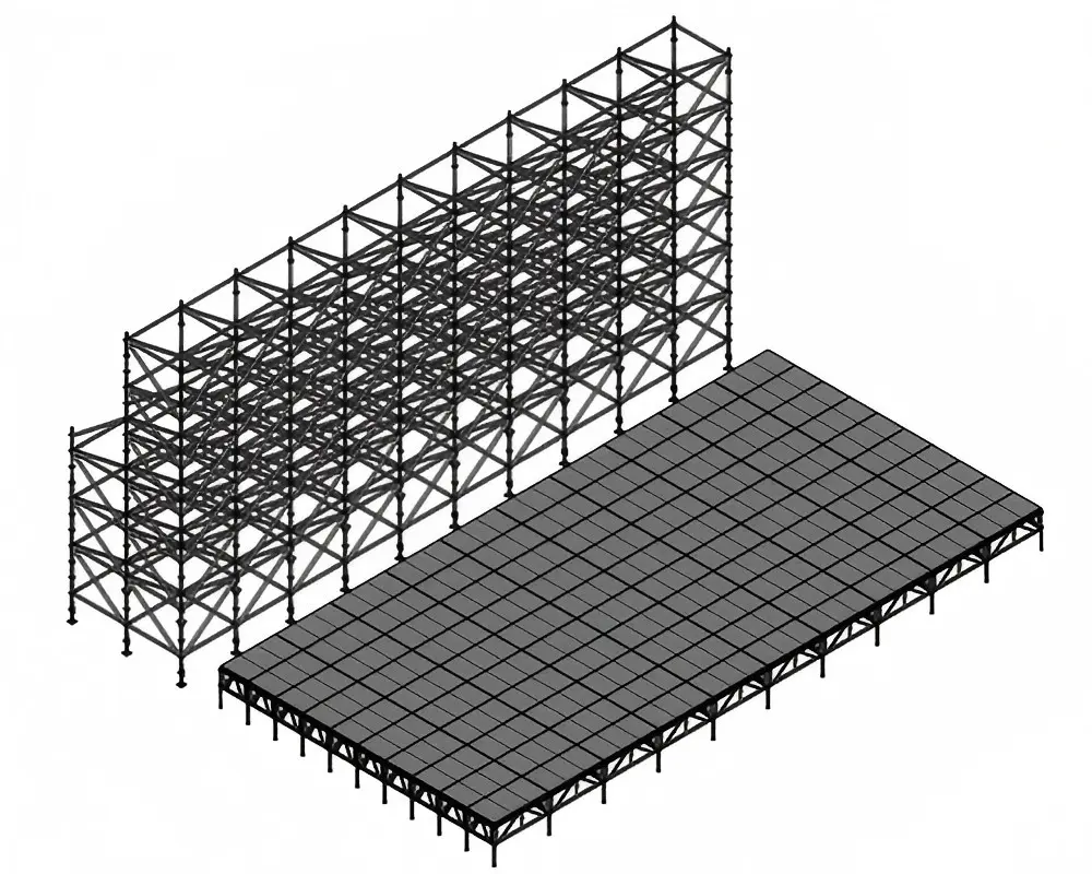 20x12m Ringlock LED Background Support Wall with 20x10m Aluminum Brace Stage and Two Stairs.webp