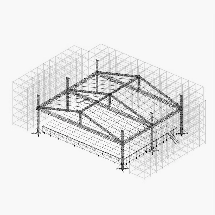 36m Ringlock Truss Wall with 21x20m Aluminum Roofing Stage, Two Front LED Wings and Two Aluminum Stairs.png