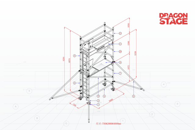 4m Narrow Mobile Access Scaffold for Indoor Sound System Installation