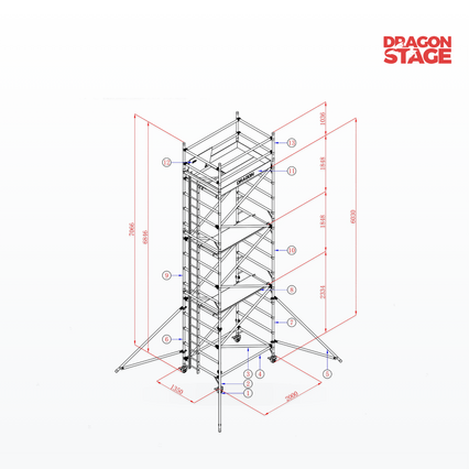 7m Double-Width Mobile Access Scaffold for Indoor Line Array Installation